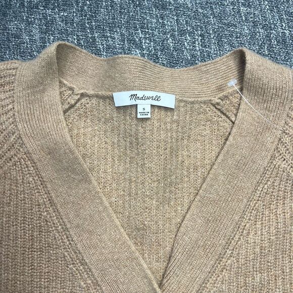 Madewell Womens Lyle Rib Henley Sweater Size Small Wool Blend Brown Hi Low Hem - Picture 2 of 4